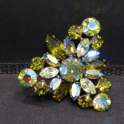 Vintage Regency Blue Green Triangular Brooch, Aurora Borealis, 1960s