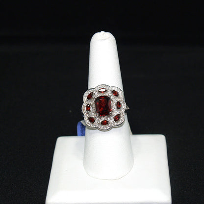 Sterling Silver Garnet Ring, Thailand, Size 8.25, 1990s Vintage Jewelry