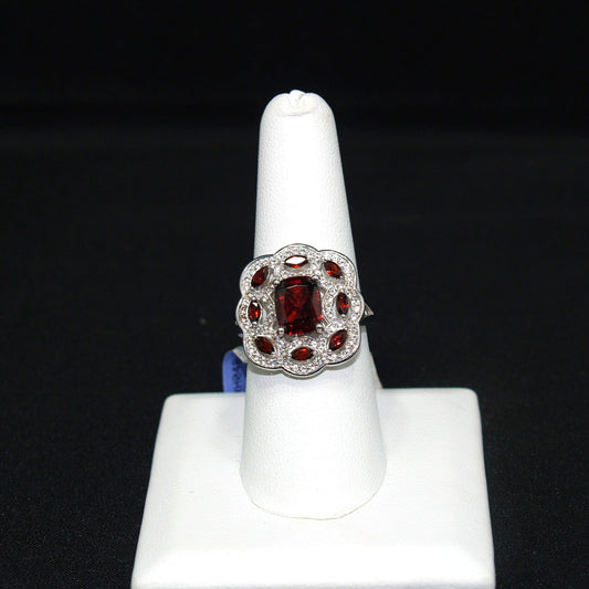Sterling Silver Garnet Ring, Thailand, Size 8.25, 1990s Vintage Jewelry