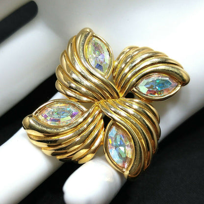 Swarovski AB Rhinestone Swirl Brooch, Swan Logo, Gold Plated, 1980s–1990s Vintage