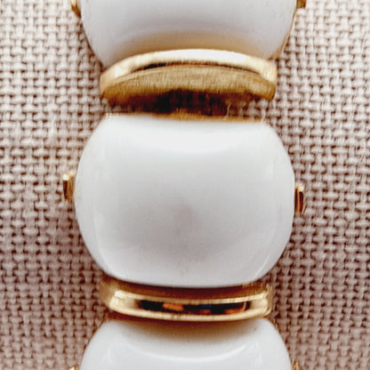 Vintage Crown Trifari White Lucite Gold Plated Link Bracelet