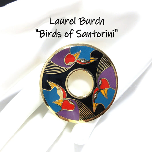Laurel Burch "Birds of Santorini" Brooch, Cloisonné & Enamel, 1980s Vintage Jewelry