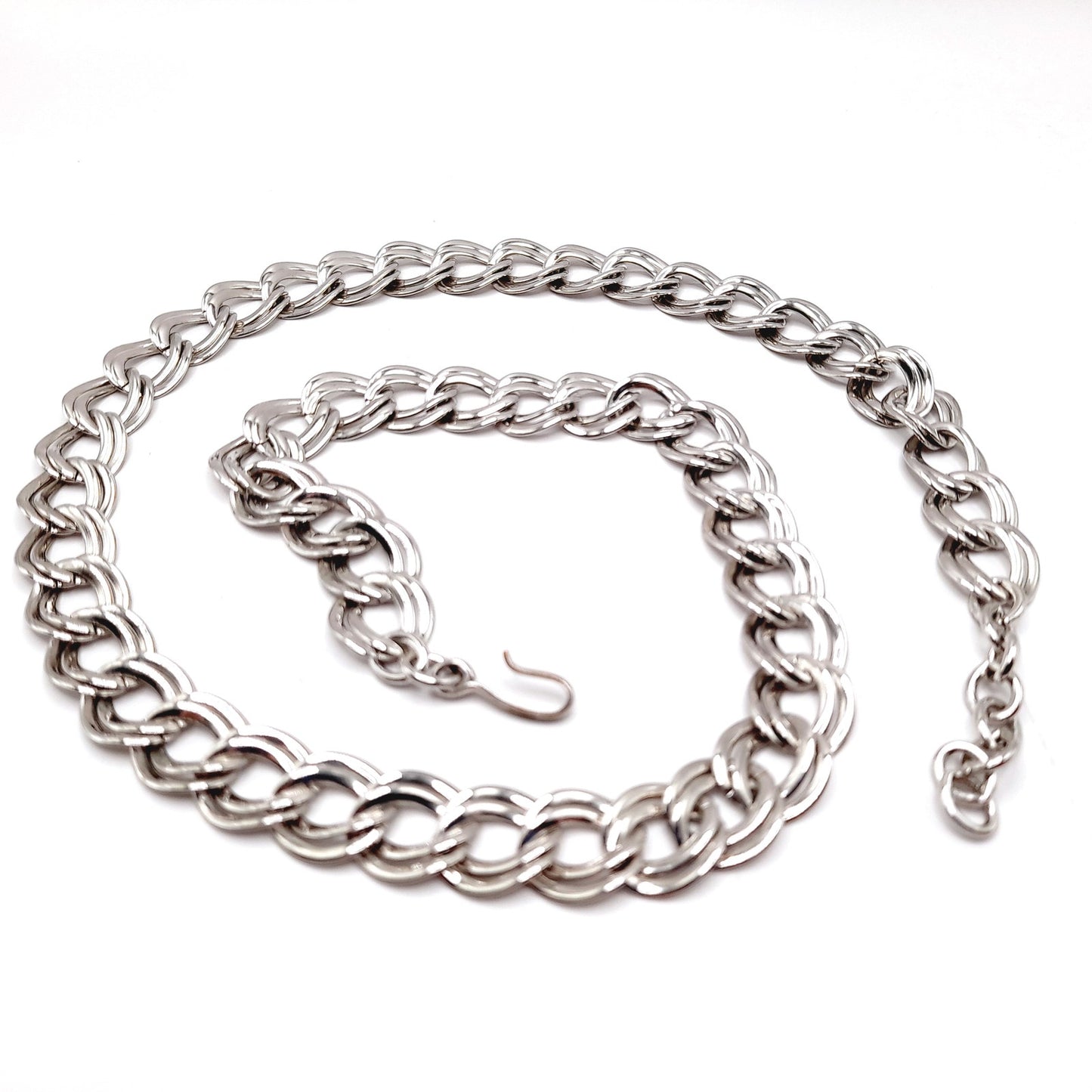 Vintage Monet Rhodium Plated Chunky Silver Tone Chain Necklace, 26 Inches