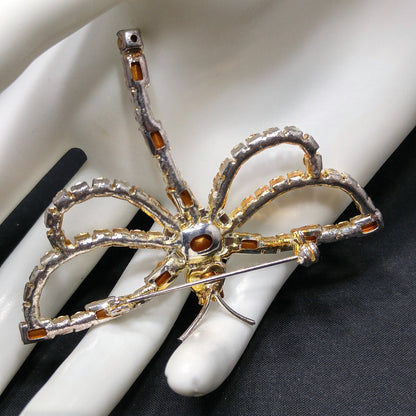 Clear Rhinestone Dragonfly Brooch, Mid-Century, Foil Back Stones, 1950s Vintage Jewelry