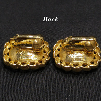 Swarovski S.A.L. Earrings, Purple Crystal Clip Ons, Gold Rope Design, 1970s Vintage Jewelry