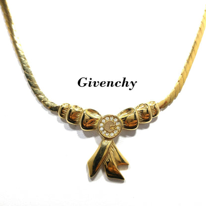 Givenchy Bow Pendant Necklace, Gold Plated, 1980s Vintage Jewelry