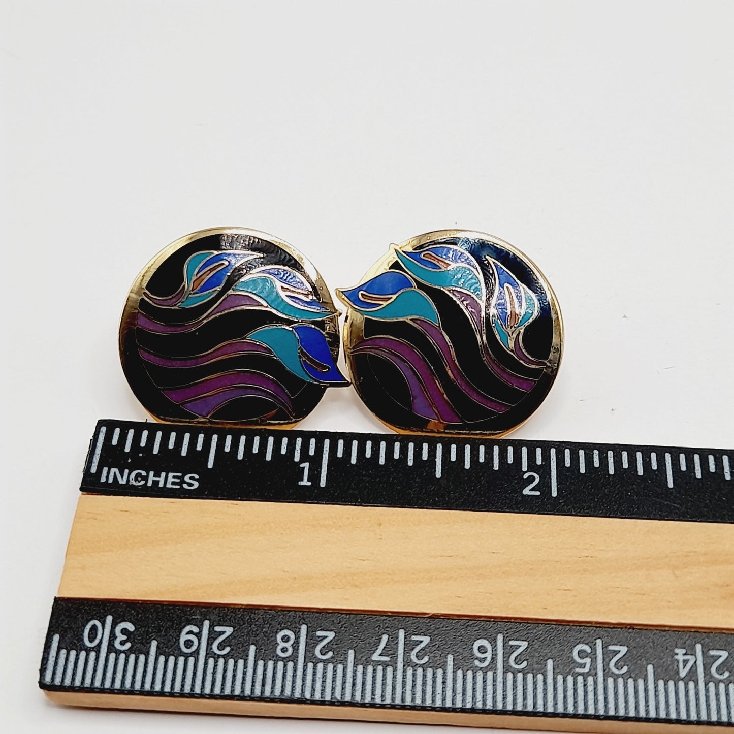 Vintage Laurel Burch "Lilies for Les" Post Earrings - Purple Blue Enamel - Gold Plated - 1 Inch