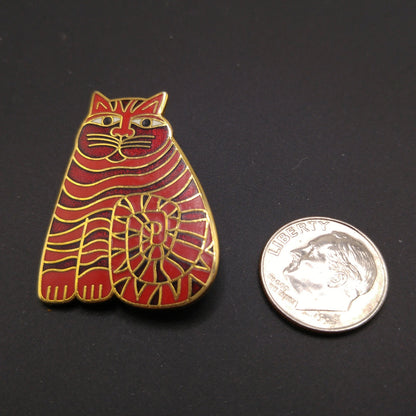 Laurel Burch "Shambala" Red Cat Brooch, Gold Plated, 1980s Vintage Jewelry