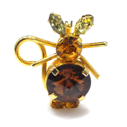 Vintage Austria Crystal Mouse Brooch – Figural Topaz & Citrine Rhinestones – 1 Inch