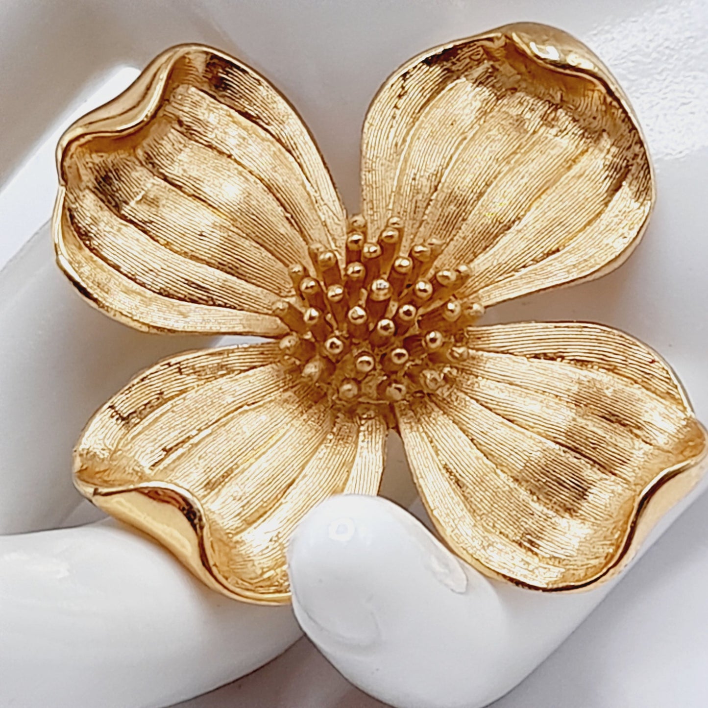 Vintage Crown Trifari Dogwood Brooch - Gold-Plated Floral Pin - 1 3/4 Inch