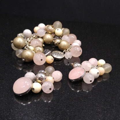 Susan Cummings Beaded Clip Earrings & Bracelet, Sterling Silver, Gemstone Beads
