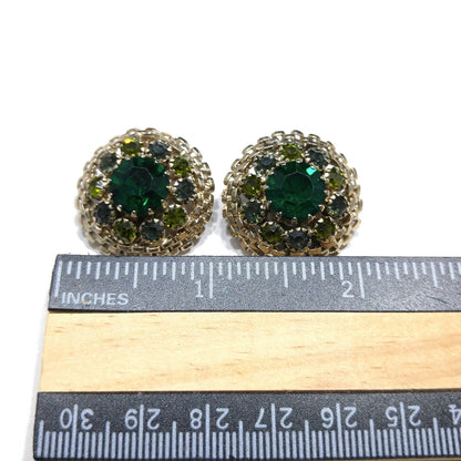 Weiss Emerald Green Rhinestone Earrings, Peridot Rhinestones, 1950s Vintage
