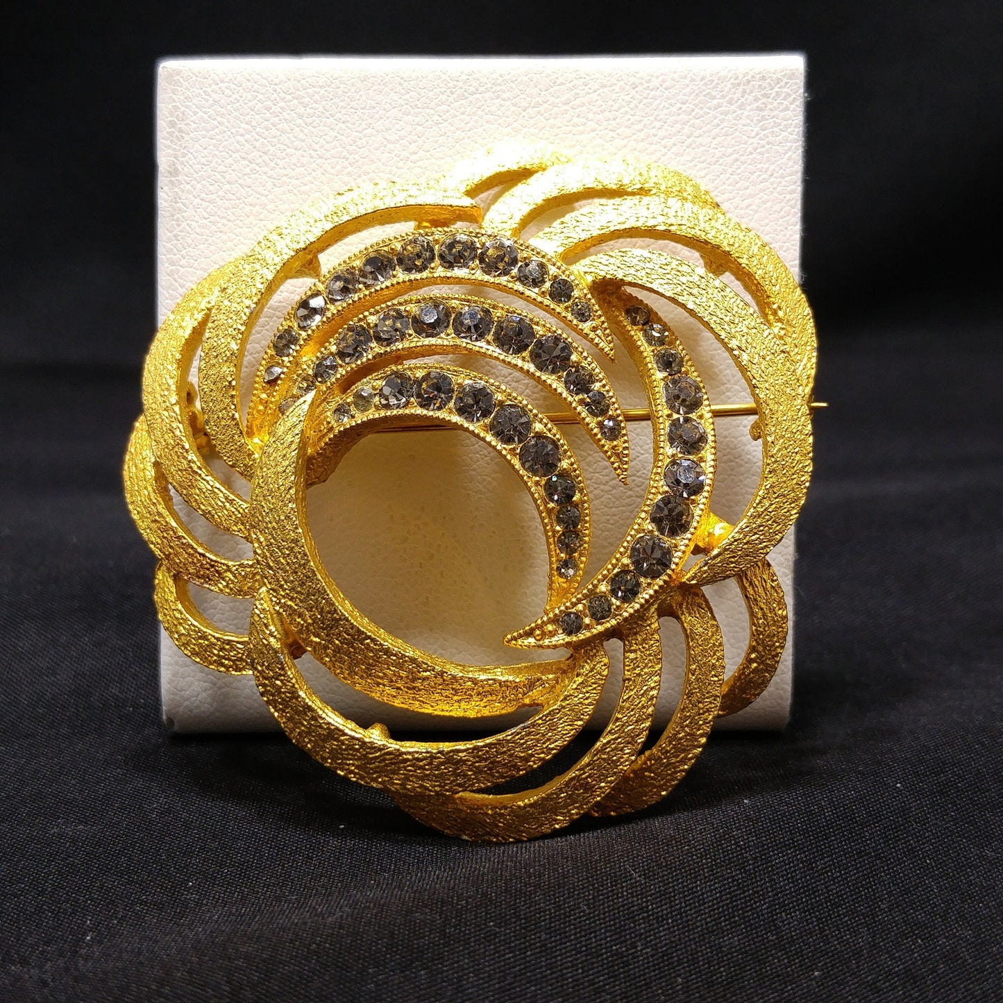 Eisenberg Ice Gold Plated Rhinestone Brooch, 1970s Vintage Jewelry