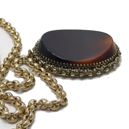 Whiting & Davis Brown Curved Pendant Necklace, 1960s Vintage Jewelry