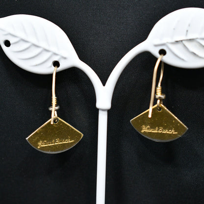 Laurel Burch Cream Small Fan Earrings, Gold Filled Ear Wires, Gold Plated, 1980s
