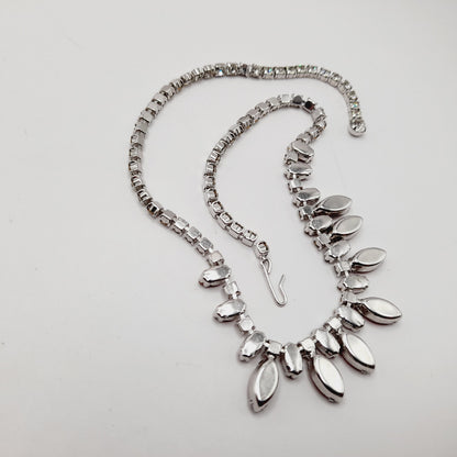 B. David Vintage Red Rhinestone Choker Necklace, Rhodium Plated, 1950s