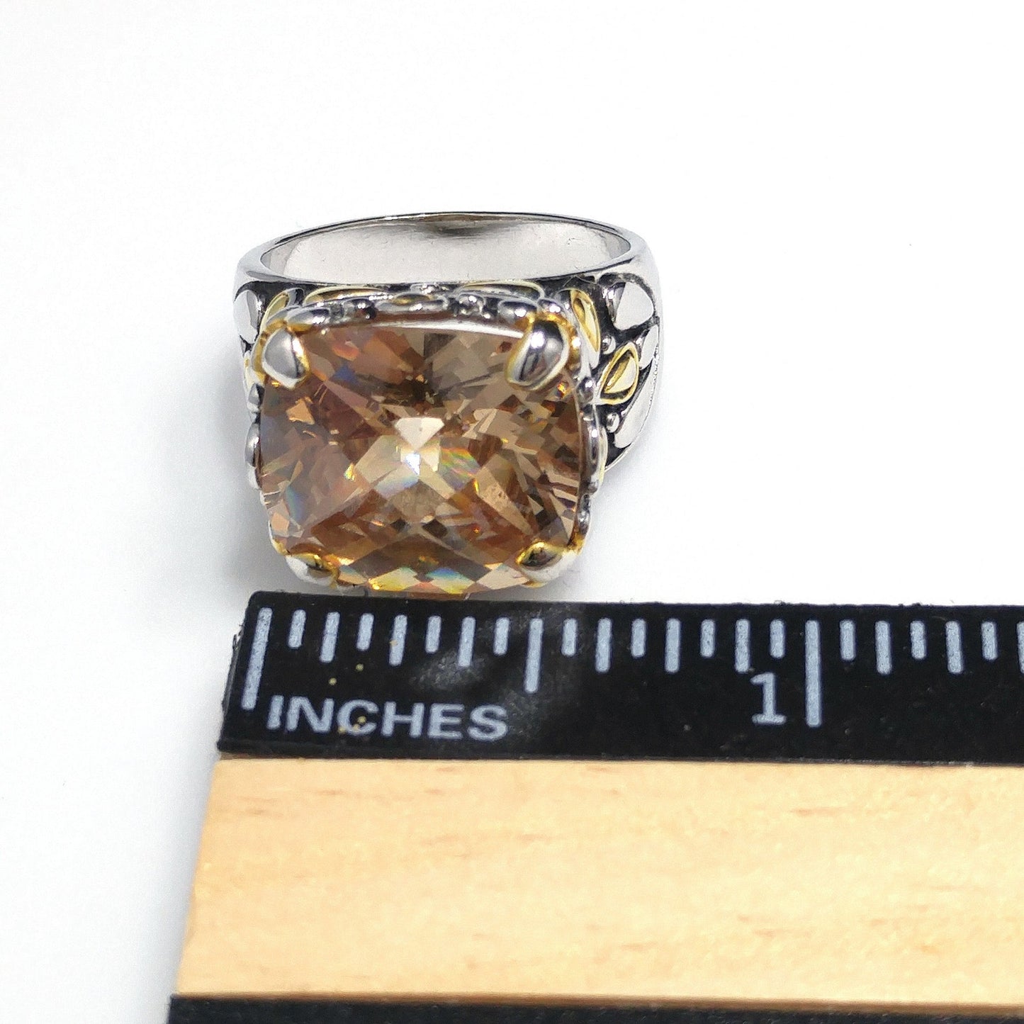 Champagne Gemstone Ring, 18KGE, Vintage Statement Jewelry, Size 8