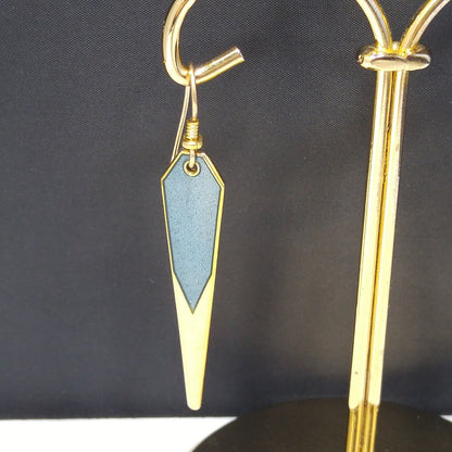 Vintage Laurel Burch Blue Metallic Long Earrings, Gold Plated