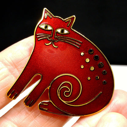 Laurel Burch "Keshire Cat" Brooch & Pendant, Cloisonné Gold Plated, 1980s Vintage Jewelry