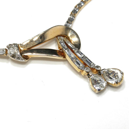 Mazer Rhinestone Choker Necklace & Earrings, Gold Plated, 1940s Vintage Jewelry