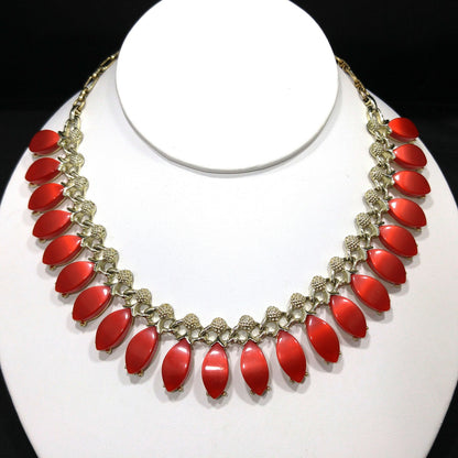 Pakula Red Moonglow Choker Necklace, Lucite Pendants, 1950s Vintage Jewelry