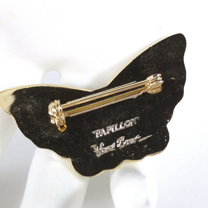 Laurel Burch Butterfly "Papillon" Brooch, Gold Plated Cloisonne Enamel, 1980s Vintage Jewelry