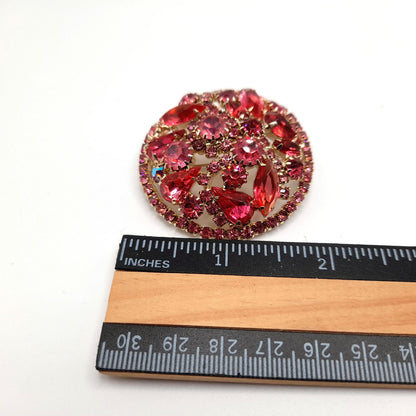 Vintage Unsigned Weiss Pink Rhinestone Brooch, Gold Plated, 1960s