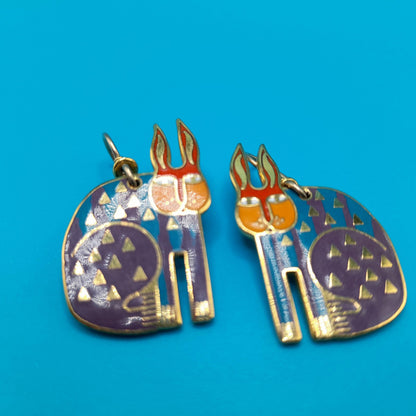 Laurel Burch "Rabbit For Ross" Earrings, Enamel Cloisonne Gold Plated, 1980s