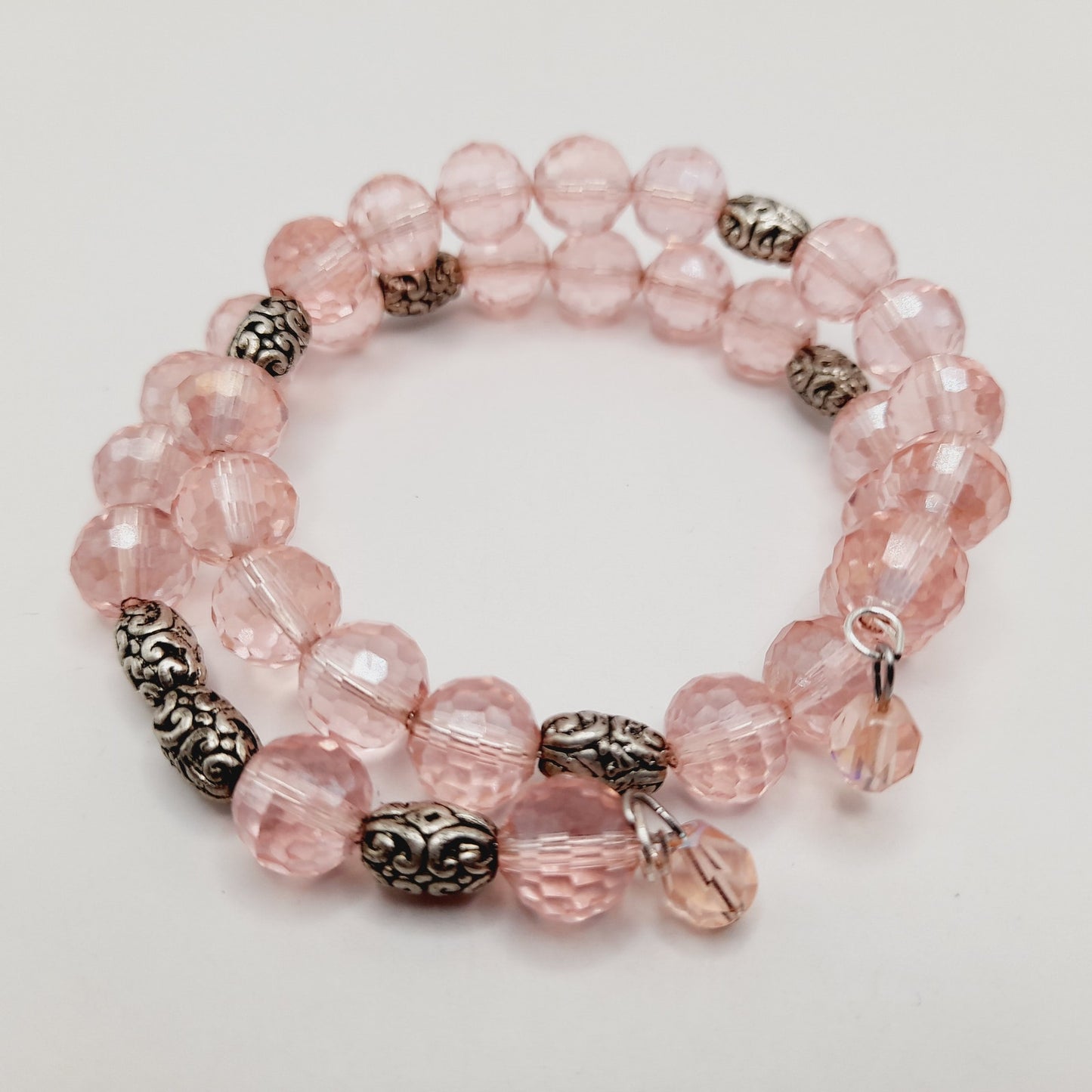 Vintage Pink Crystal Beaded Memory Wire Bracelet or Choker Necklace – 15 Inch Convertible Jewelry