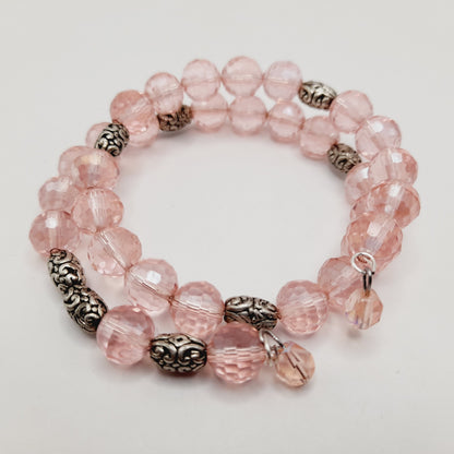 Vintage Pink Crystal Beaded Memory Wire Bracelet or Choker Necklace – 15 Inch Convertible Jewelry