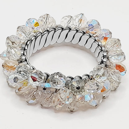 Vintage Aurora Borealis Crystal Cha-Cha Stretch Bracelet 10mm Beads