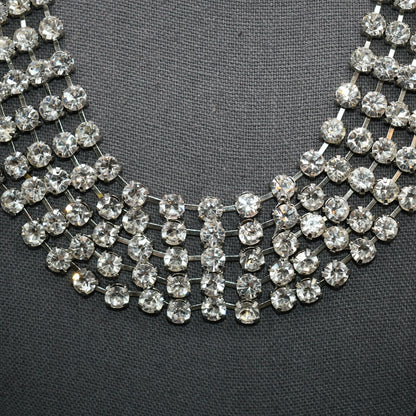 Vintage Clear Rhinestone Frontal Necklace, Rhodium Plating, 18 1/2 Inches, 1980s Vintage Jewelry