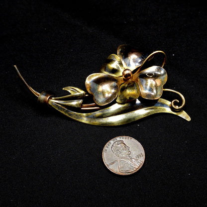 Carl-Art Large Flower Brooch, 12K Gold Filled over Silver, 1930s Vintage Jewelry