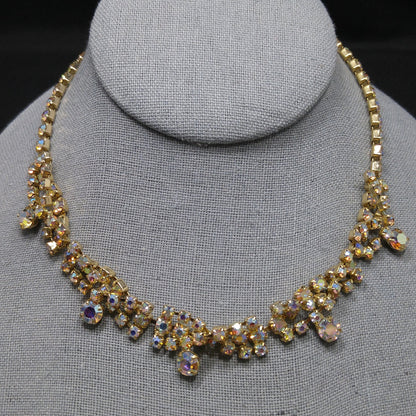 Aurora Borealis Rhinestone Choker Necklace, 1960s Vintage Jewelry