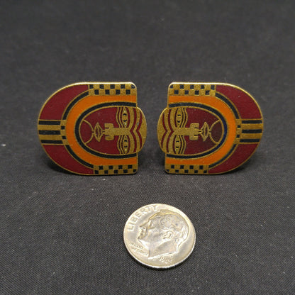 Laurel Burch "Maori" Tribal Mask Clip Earrings, Deep Red Enamel, 1980s Vintage Jewelry