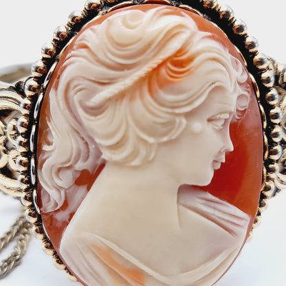 Vintage Lucite Cameo Gold Tone Hinged Bracelet with Safety Chain