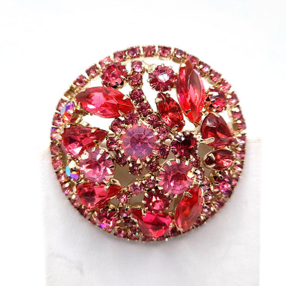 Vintage Unsigned Weiss Pink Rhinestone Brooch, Gold Plated, 1960s