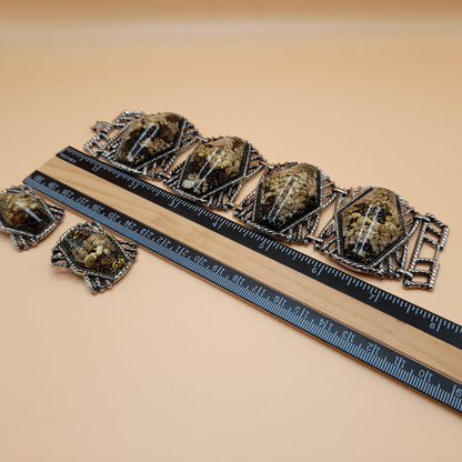 Vintage Unsigned Selro Selini Jewelry: Bracelet Earrings Set, Chunky Confetti Lucite, Clip Earrings, 1950s Vintage Jewelry