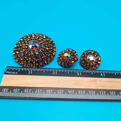 Vintage Weiss Topaz Rhinestone Brooch Earrings Set, Aurora Borealis, 1960s