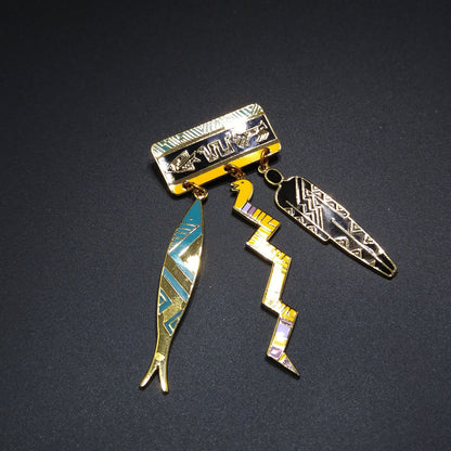 Laurel Burch "Artifacts" Brooch, Fish Snake Man, Gold Plated, 1980s Vintage Jewelry