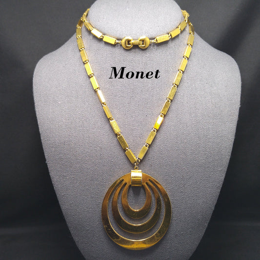 Monet Pendant Necklace, Gold Plated, Book Piece, 1960s Vintage Jewelry
