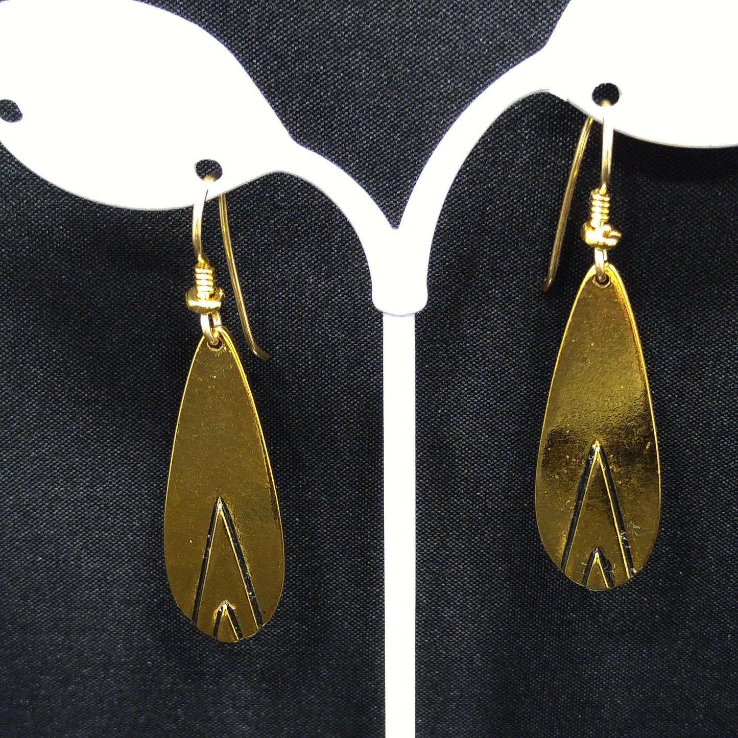 Vintage Laurel Burch Geometric Design Earrings, Gold Plated, 1980s Jewelry
