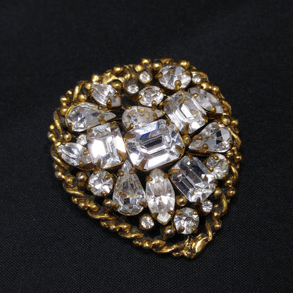 Barclay Clear Rhinestone Brooch, Gold Plated, "Jewels of India", 1950s Vintage Jewelry