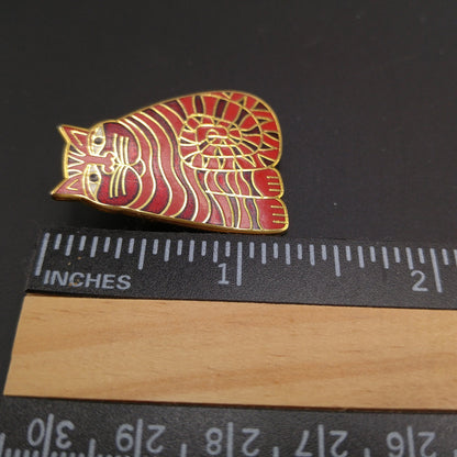 Laurel Burch "Shambala" Red Cat Brooch, Gold Plated, 1980s Vintage Jewelry