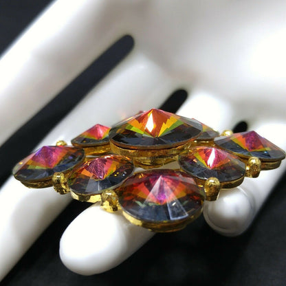 Vintage Unsigned Weiss Pink Rivoli Rhinestone Brooch, Red Blue Magenta Green Pin