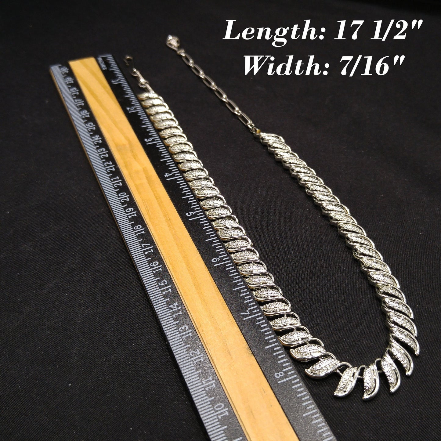 Coro Leaf Choker Necklace, Mid-Century Modern, Rhodium Plated, 1950s Vintage Jewelry