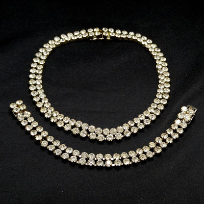 Czecho Slovakia Rhinestone Necklace & Bracelet, Clear Rhinestones, 1930s Vintage Jewelry
