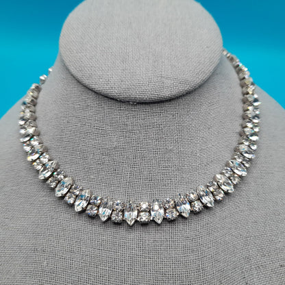 Vintage Weiss Choker Clear Rhinestone Necklace, Rhodium Plated, 1950s