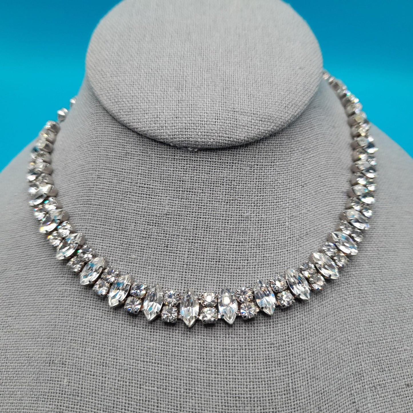 Weiss 1950s Clear Rhinestone Choker Necklace – Marquise & Chaton Cut Stones