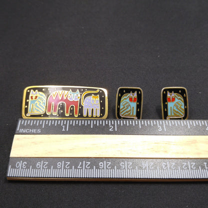 Vintage Laurel Burch "Fantastic Felines" Brooch & Earrings, 1980s